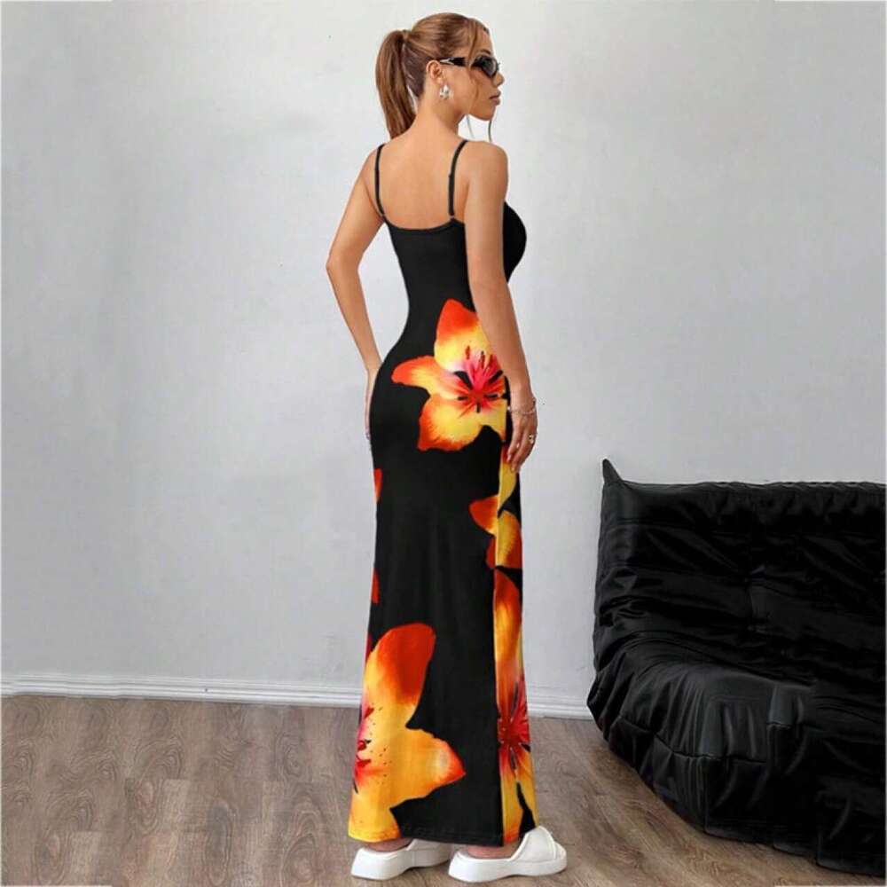 Long Dress Sexy Spaghetti Strap Printed Elegant Long Dress Sexy Long Skirt