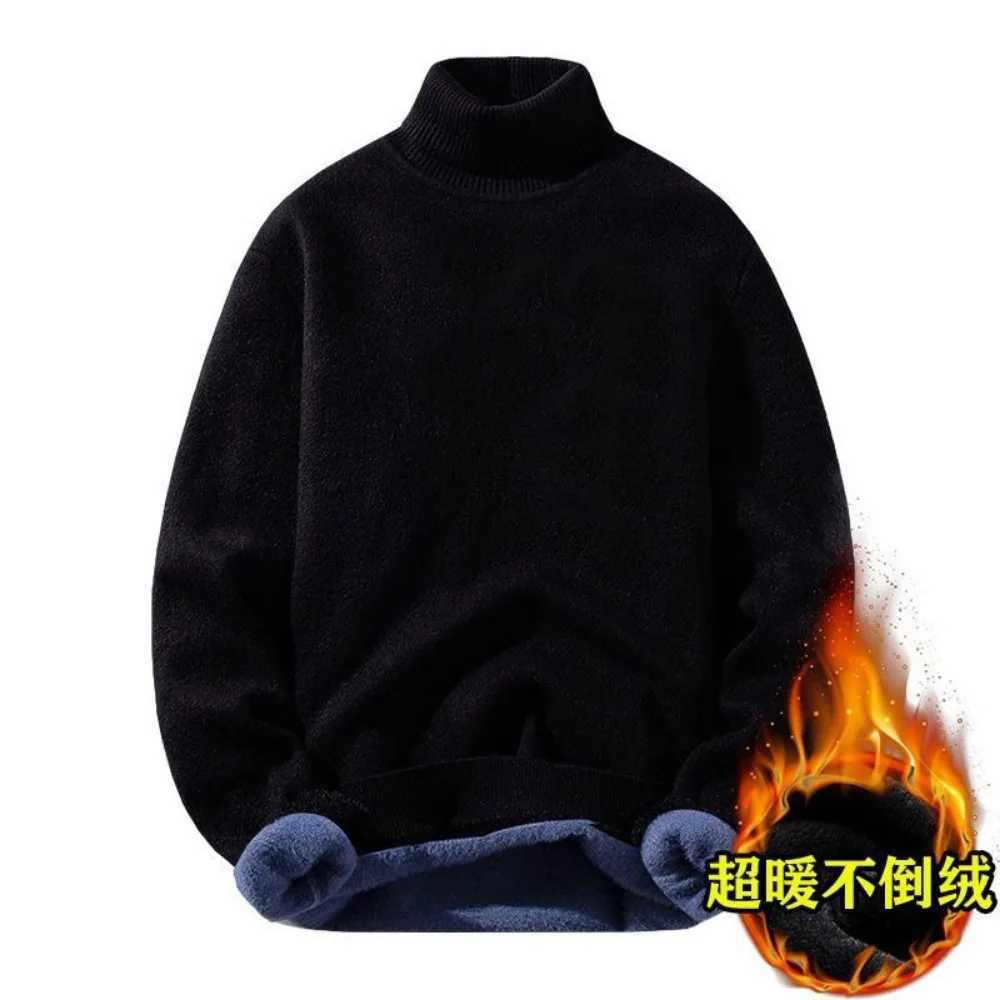 Mens Fleece High Collar Sweater Winter Thickened Solid Color Knitwear Cold-proof Warm Casual Pullover Base Shirt 5XL Z250621