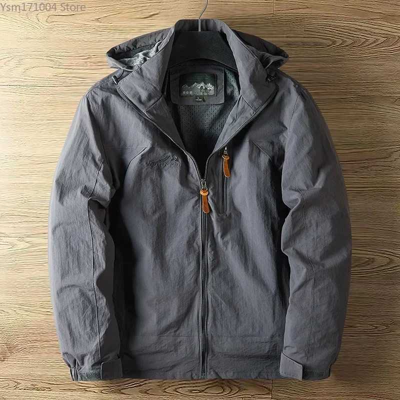 Spring Autumn Mens Jacket Oversized 7XL Thin Breathable Outdoor Hiking Coat Windproof Rainproof Hooded Jackets Mens Clothing XJ250621