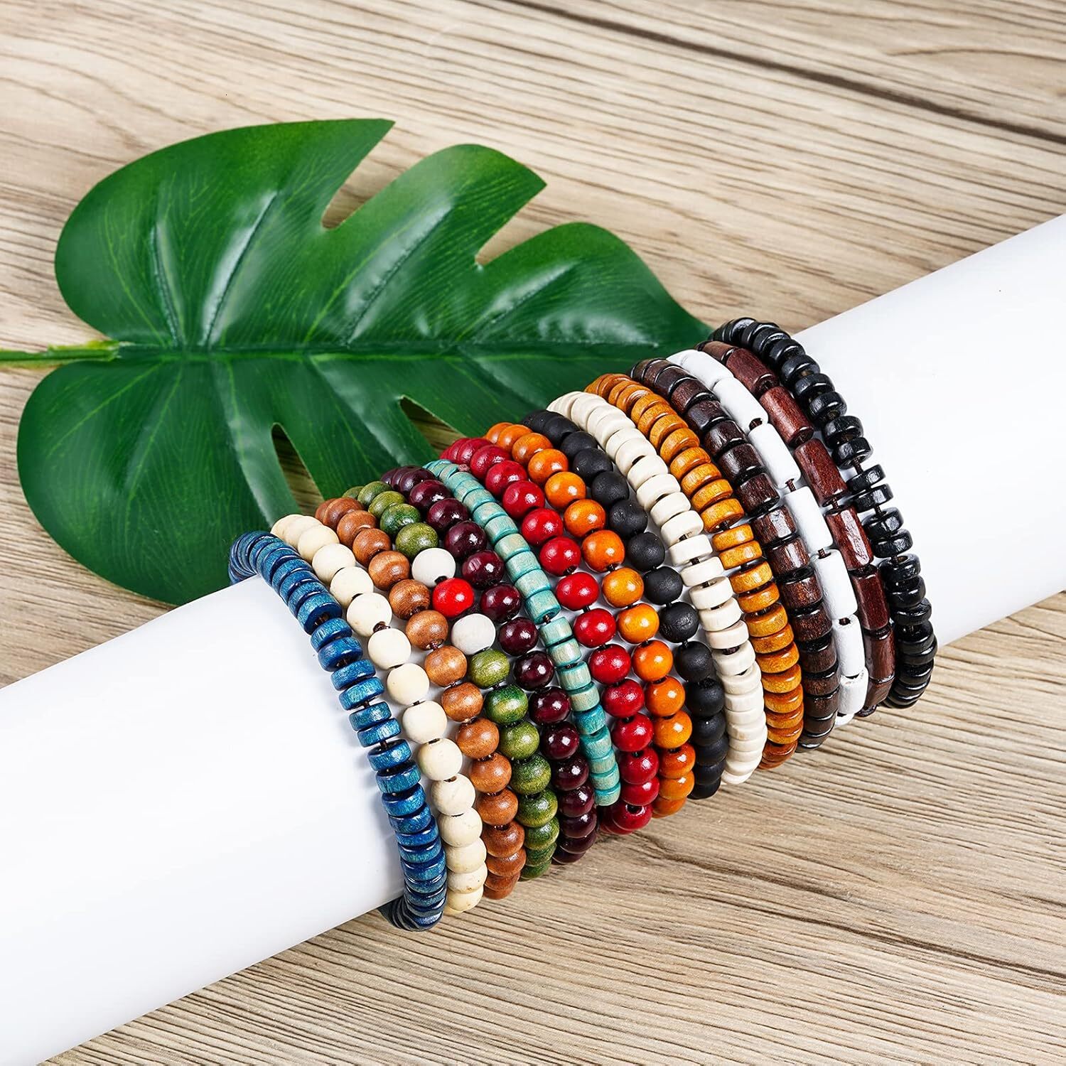 Zen Wooden Beaded Bracelet Bangle Elastic Stretch Bracelet Set for Men and Women Elastic Prayer Beads for Meditation Buddha Tibetan Bracelet 8mm Beade