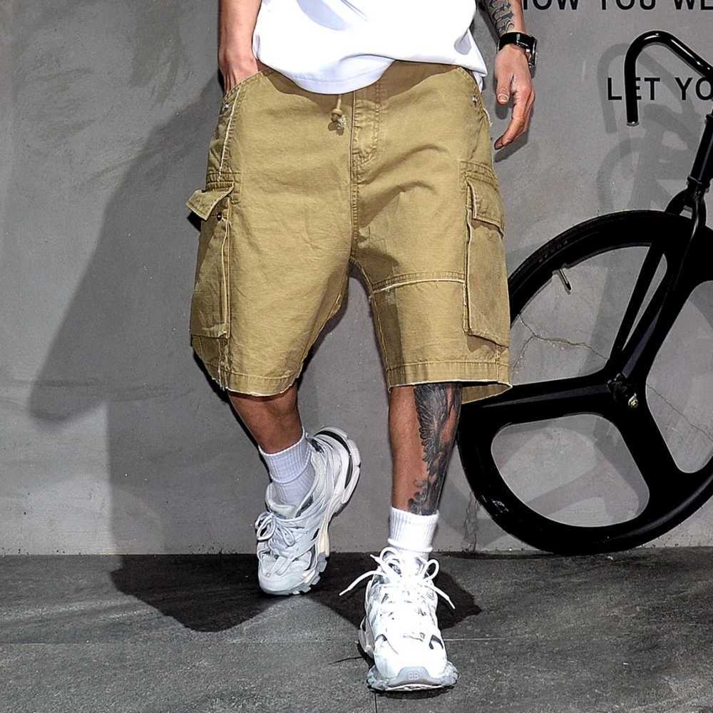 Mens American Vintage Cargo Shorts Khaki Heavyweight Cotton Large Pockets Straight Leg 5-Inch Summer Casual Trendy Loose Fit W250621