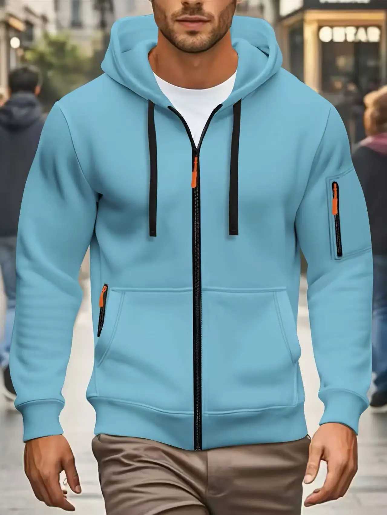 Mens sports style zipper hoodie with kangaroo pocket design breathable suitable for running hiking outing dating gym casual XJ250621
