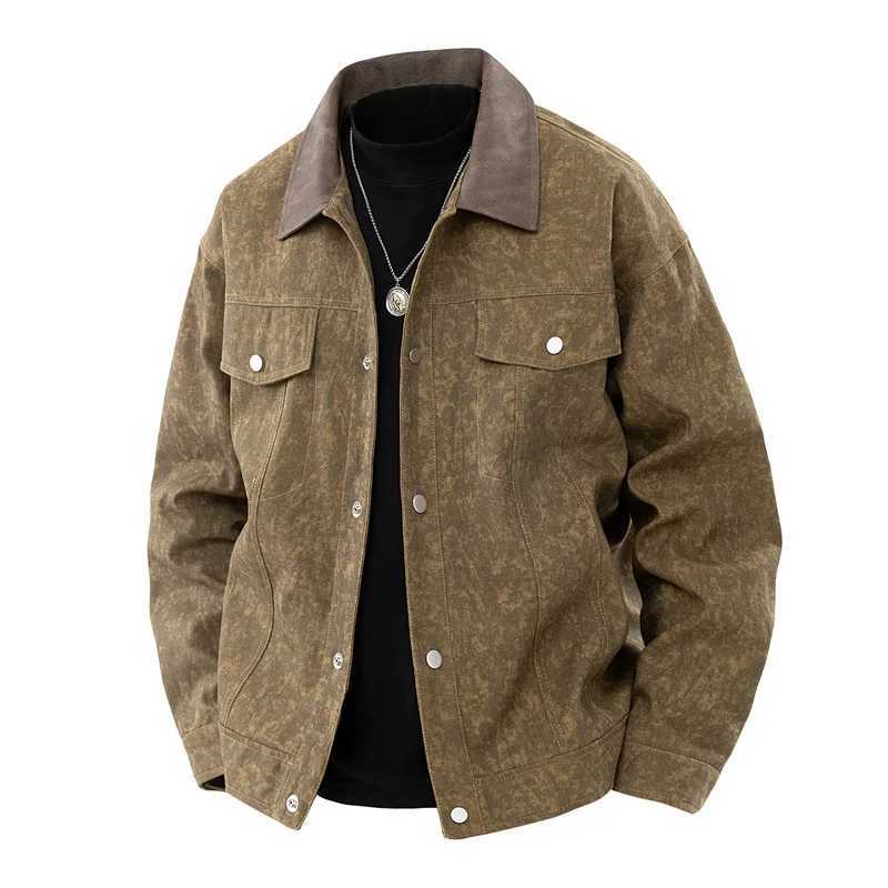 2025 Spring New Fashion Brand Fashion Casual Jacket Mens Windproof Waterproof Jacket Wash Tie Dyed Cotton Vintage Leather Lapel XJ250621