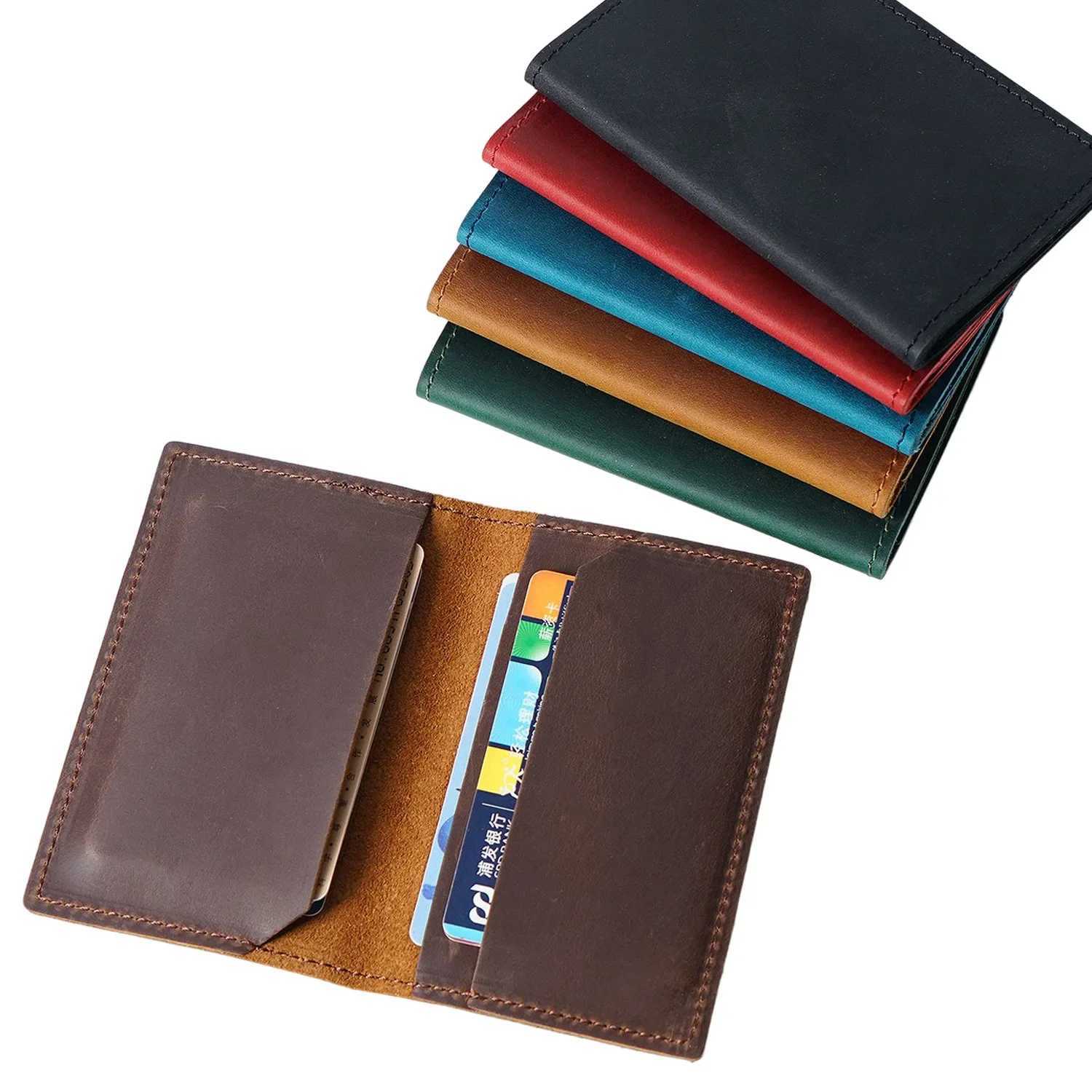 Genuine Leather Credit ID Card Holder Name Card Holder Vintage Design Crazy Horse Leather Business Mini Slim Wallet Z250621