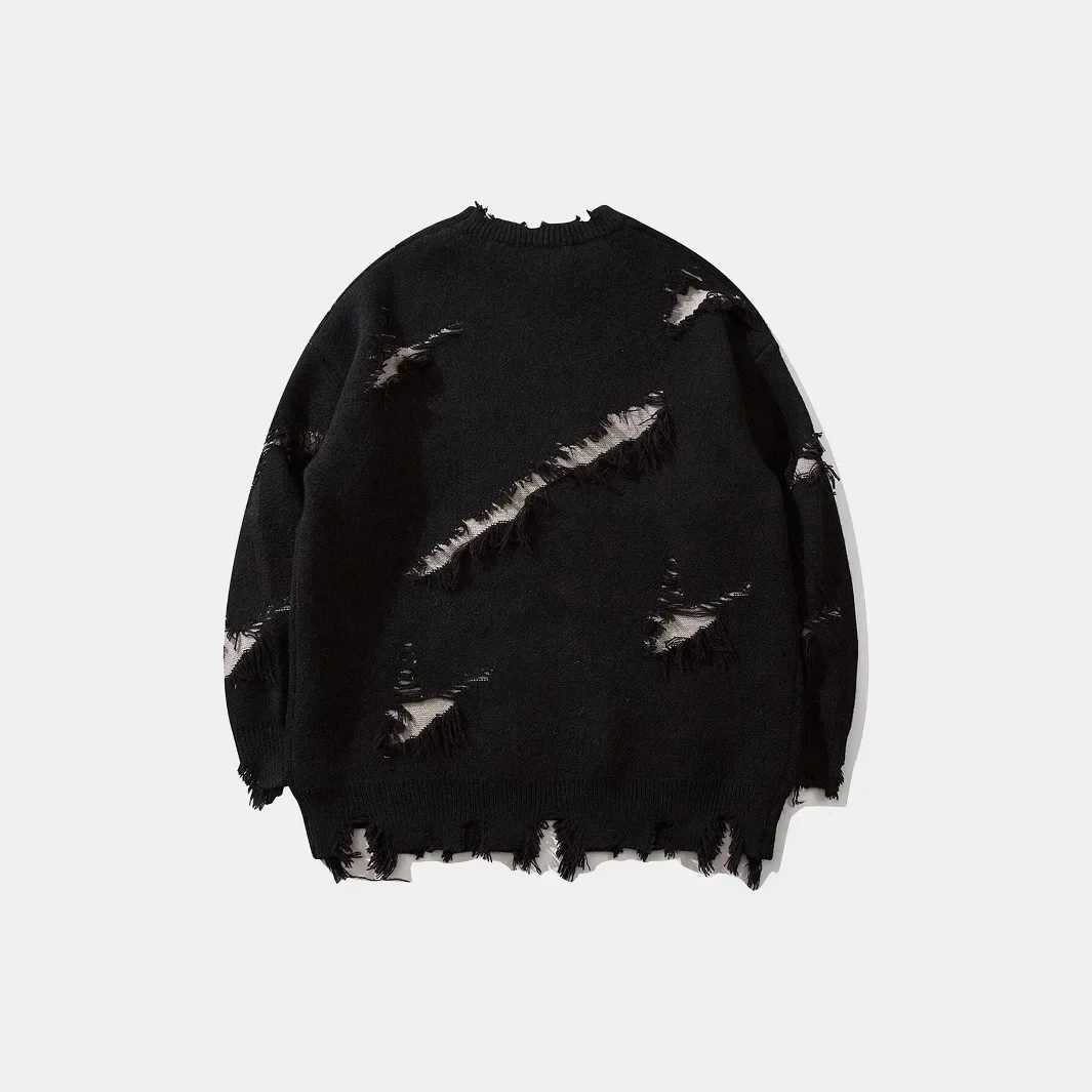 American style dark style trendy perforated letter jacquard contrasting color personalized street loose unisex sweater Z250621