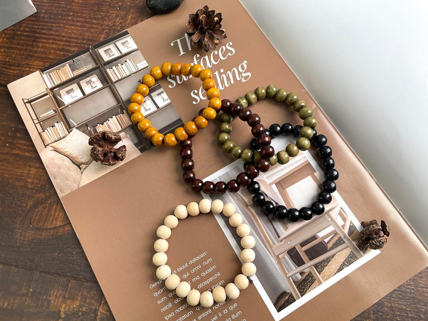 Luxury Wooden Beaded Attract Prosperity Buddhist Consecration Ward Off Evil Bracelet Bangle for Men and Women Elastic