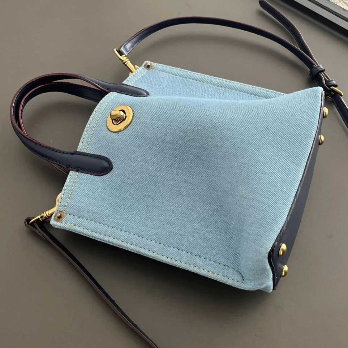 2025 New Washed Denim Blue Handbag Tote Bag Side Dish Blue Fries Bag Fashion Messenger Bag XJ250620