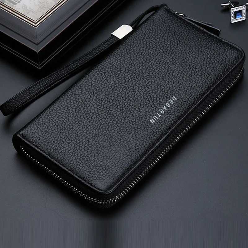 Mens Long PU Leather Wallet - High Quality Zipper Card Holder Large Capacity Purse for Men Z250621
