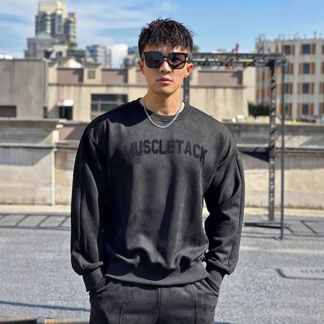 Mens Street Chamois Fashion Long Sleeve T-Shirt Gym Fitness Running Tee Male Bodybuilding Casual CloTHing Sweatshirts Z250621