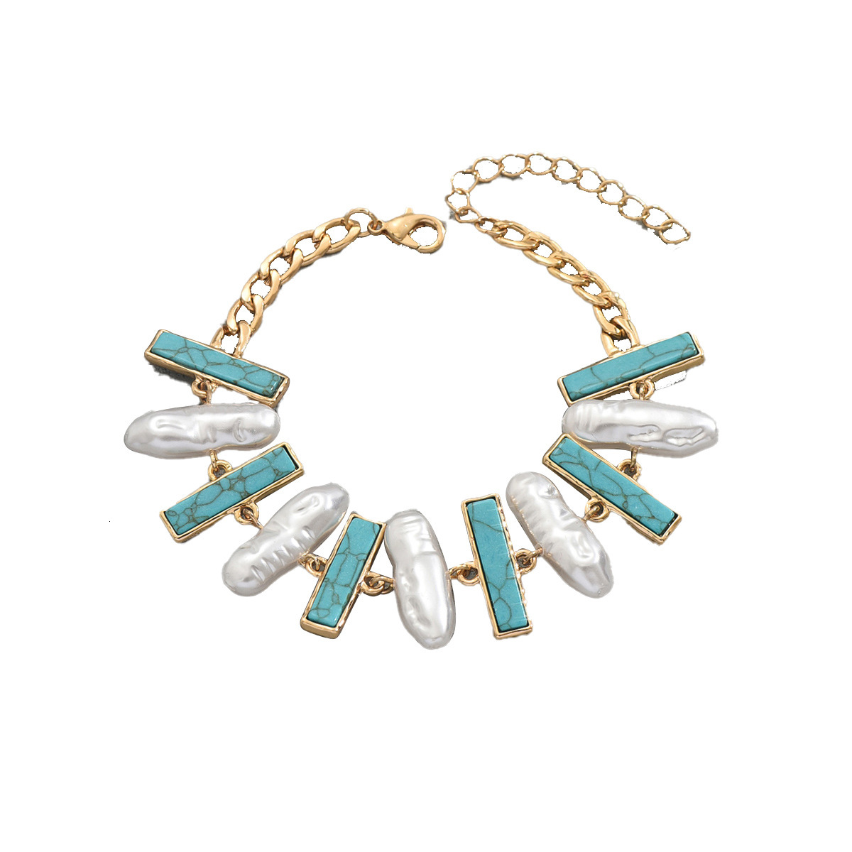 Style Women's Versatile Inlaid Turquoise Design Pearl Beaded Bracelet High-End Sense Jewelry For Women