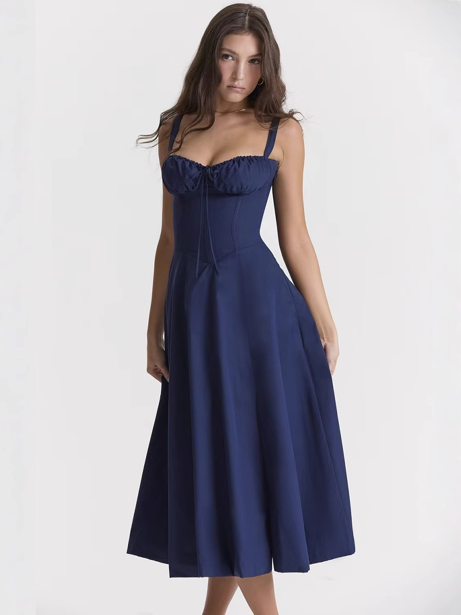 X621European and American cross-border summer new fashion sexy slim waist French hem slit long dress