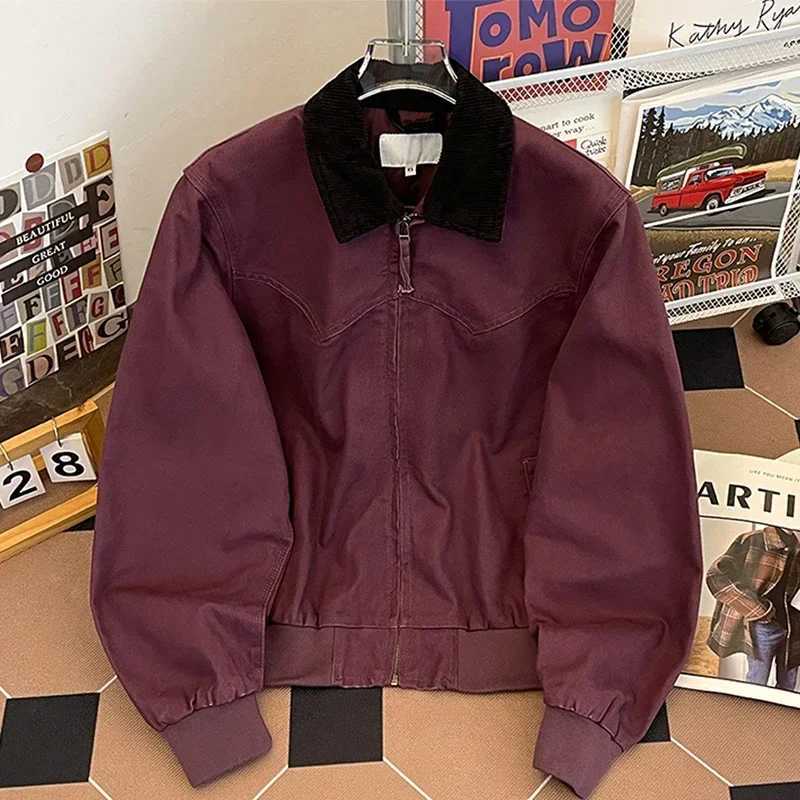 American Casual Workwear Jacket Mens Autumn Cleanfit Retro Lapel Zipper Up Coat Unisex Oversized Motorcycle Patchwork Jacket XJ250621