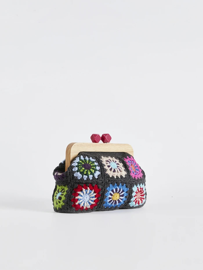 Crochet clutch granny square Gran handbag women clasp purse woven Jacquard bag 250617