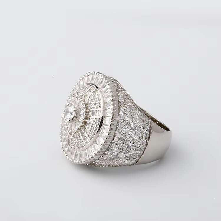 LUCK Hiphop Fine Jewelry Iced Out Cuban Link Ring 925 Sterling Silver VVS Moissanite Diamond Finger Band Hip Hop Ring