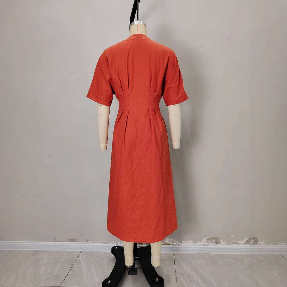 Long Dress New Women S Fashion Long French V Neck Front Button Loose Short Sleeve Split Shirt Dress Sexy Long Skirt