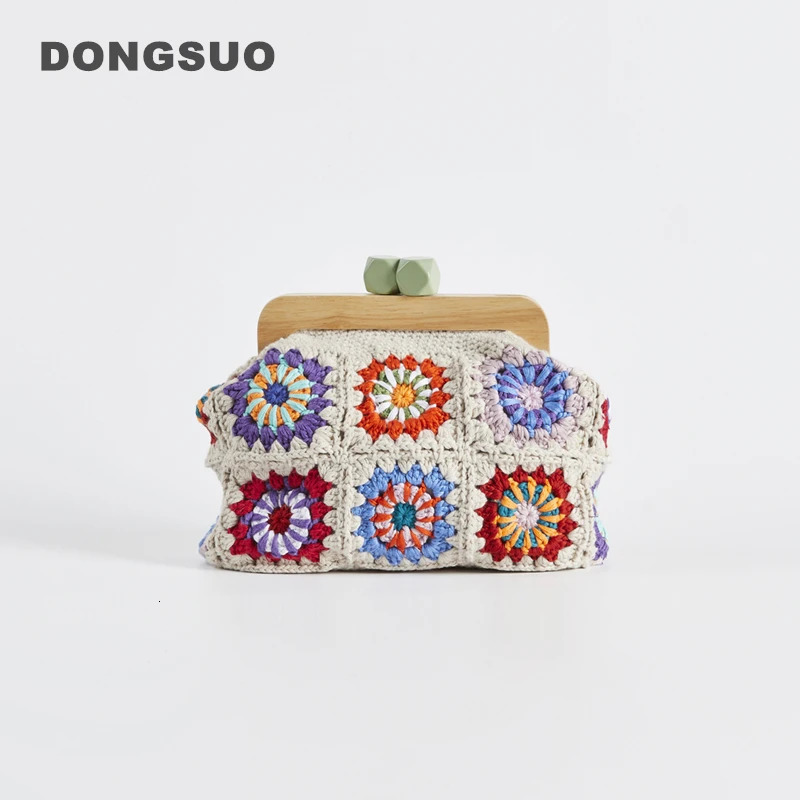 Crochet clutch granny square Gran handbag women clasp purse woven Jacquard bag 250617