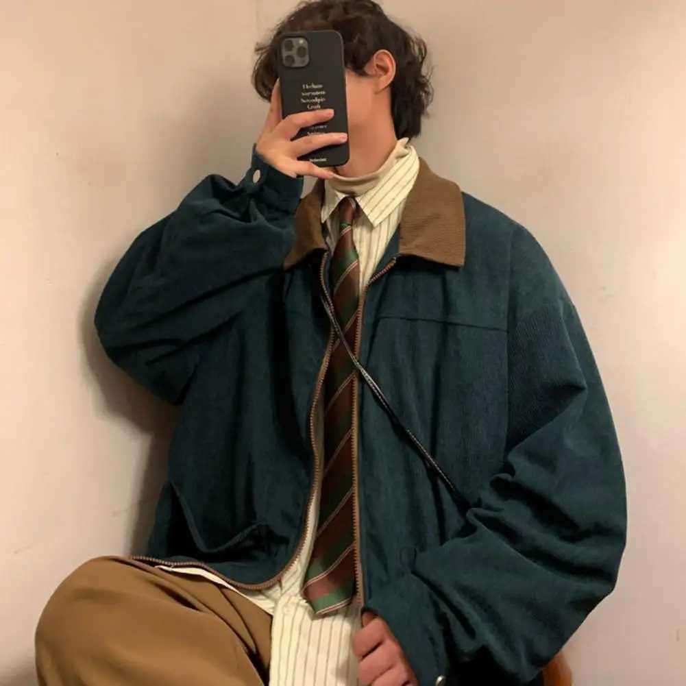 Corduroy Men Jacket American Style Vintage 2024 Men Bomber Jacket Windbreakers Zipper Coats Autumn Loose Cargo Outerwear XJ250621