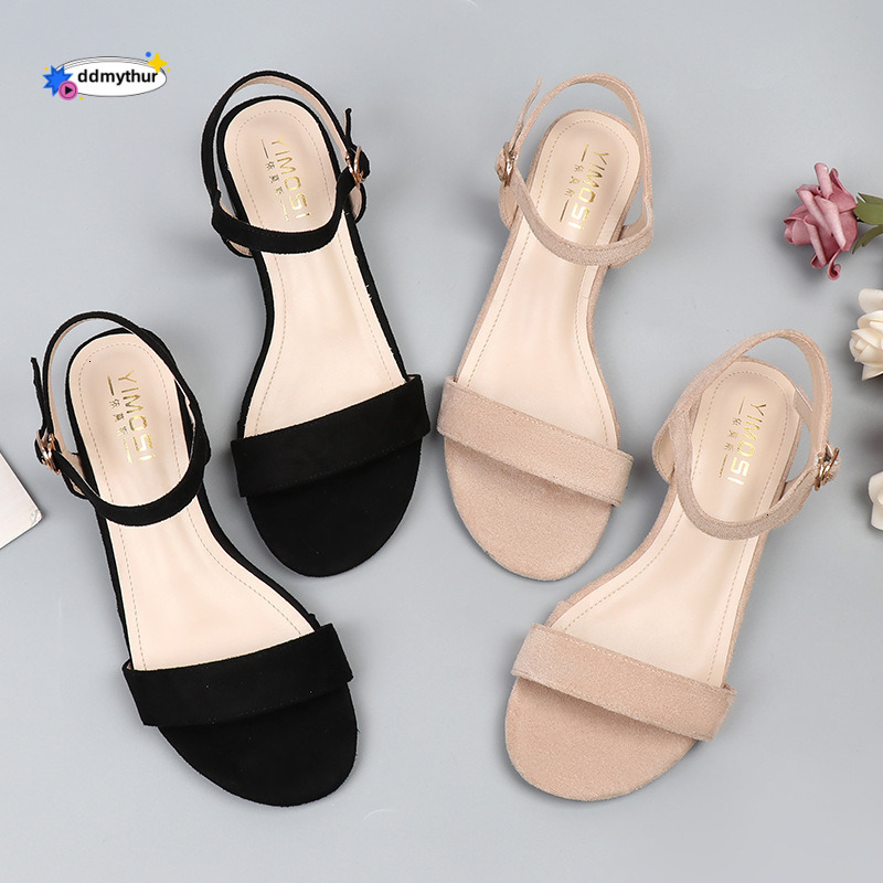 Sandals 2024 New Summer Women's Shoes Flat Black Large Size 42 Roman Strap 41 Low Heel 40 Wide Feet 43 ddmythur