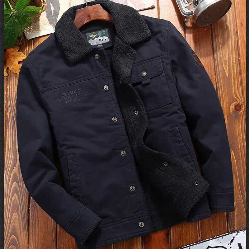 Outerwear Clothing fleece Bomber Jacket Mens Windbreaker Thick Warm Male Parkas Military Mens Winter Jackets Fur collar Coats XJ250621