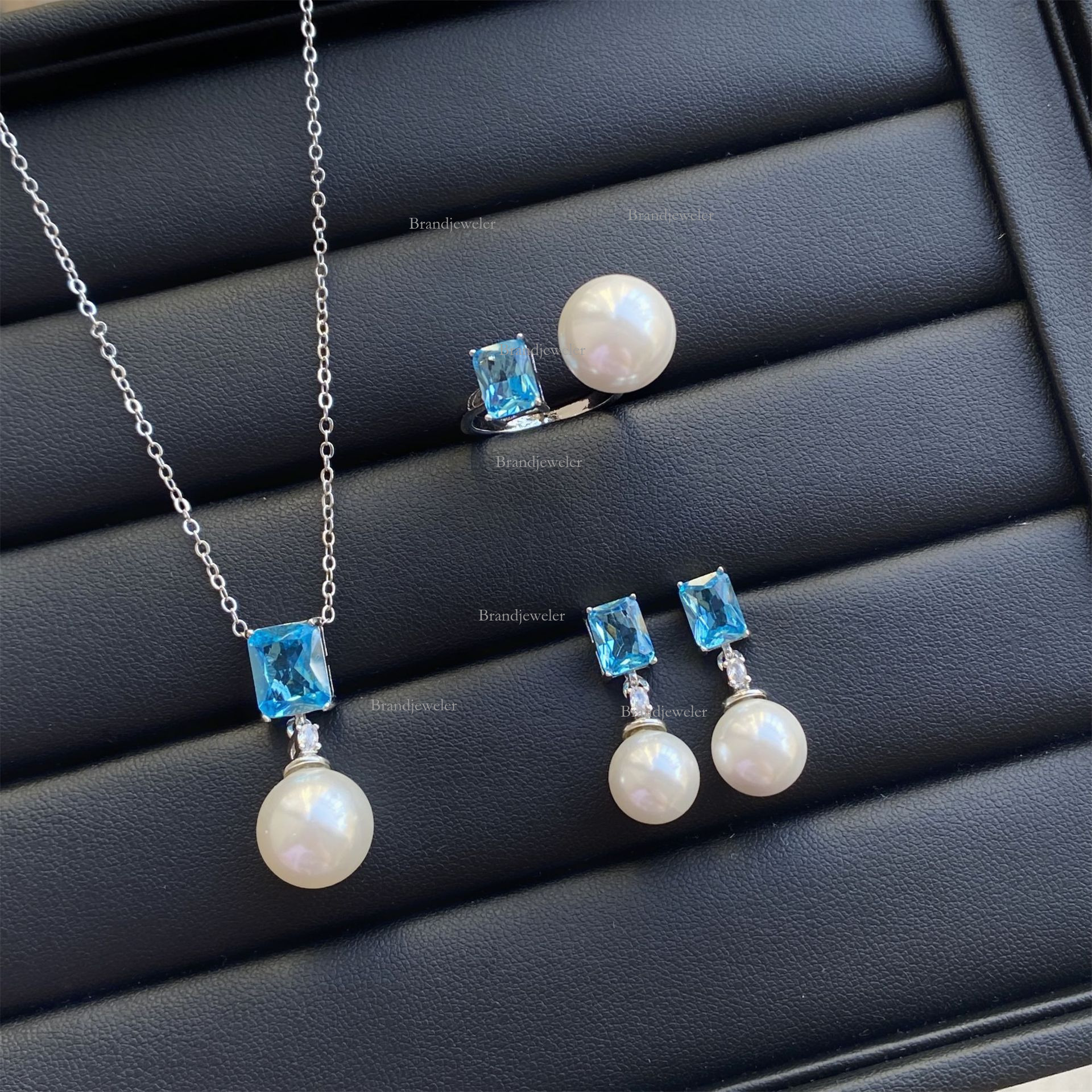 Natural Shell Pearl Comparable To Pearl Free Delivery Cap Simulation Aquamarine 2025 Model Topaz Set Designer Necklace Open Ring Women's Elegant 