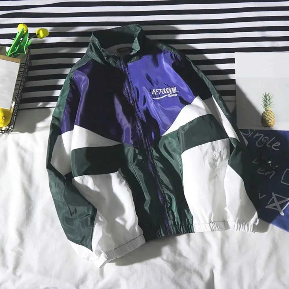 Mens Windbreaker Korean Style Sports Jacket Autumn Zipper Stylish Letters Turndown Collar Coat Windbreaker XJ250621