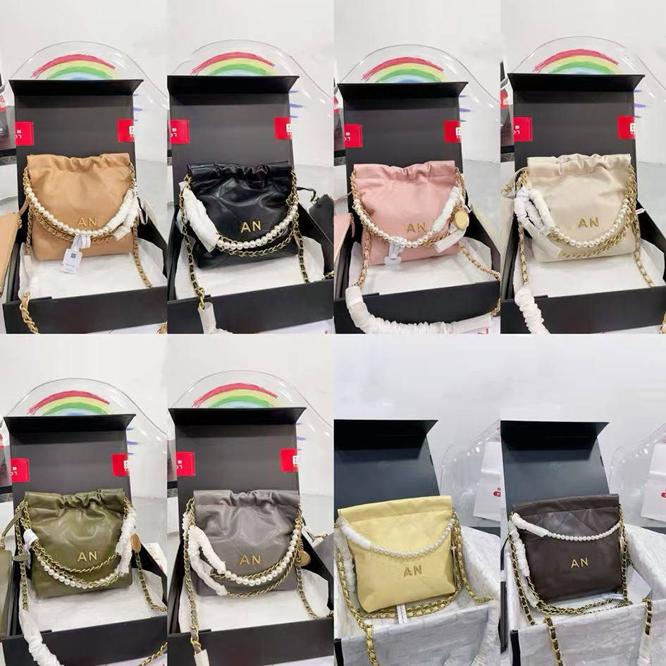 Drawstring Tote Bag Designer Beach Bag 22 Bag Genuine Leather Handbag with pearl shoulder bag