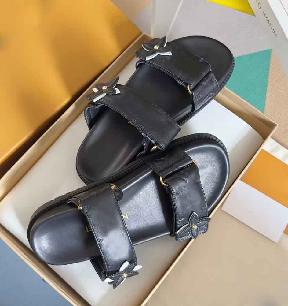 Daily Wear Summer Women Bom Dia Sandals Flats Sunset Flat Comfort Mule Beachwear Sliders Rubber Sole with Embossed Logo Slip On Beach Slippers EU35-42
