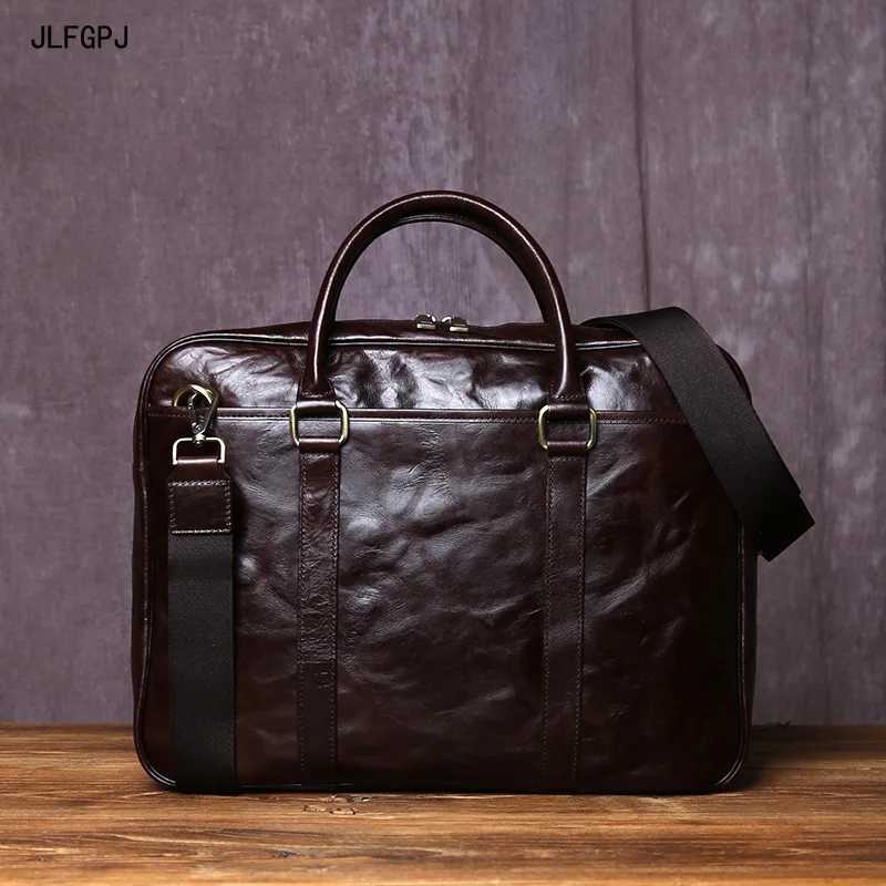 JLFGPJ Tree Cream Top Layer Cowhide Large Capacity Handbag Mens Genuine Leather Business Fashion Crossbody Briefcase Z250621