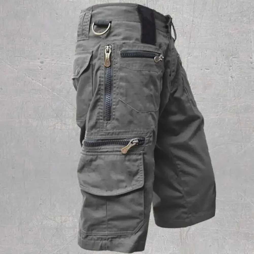 Mens Shorts Jogging Shorts Solid Color Multi-Pocket Summer Casual Straight Cargo Shorts Men Shorts W250621