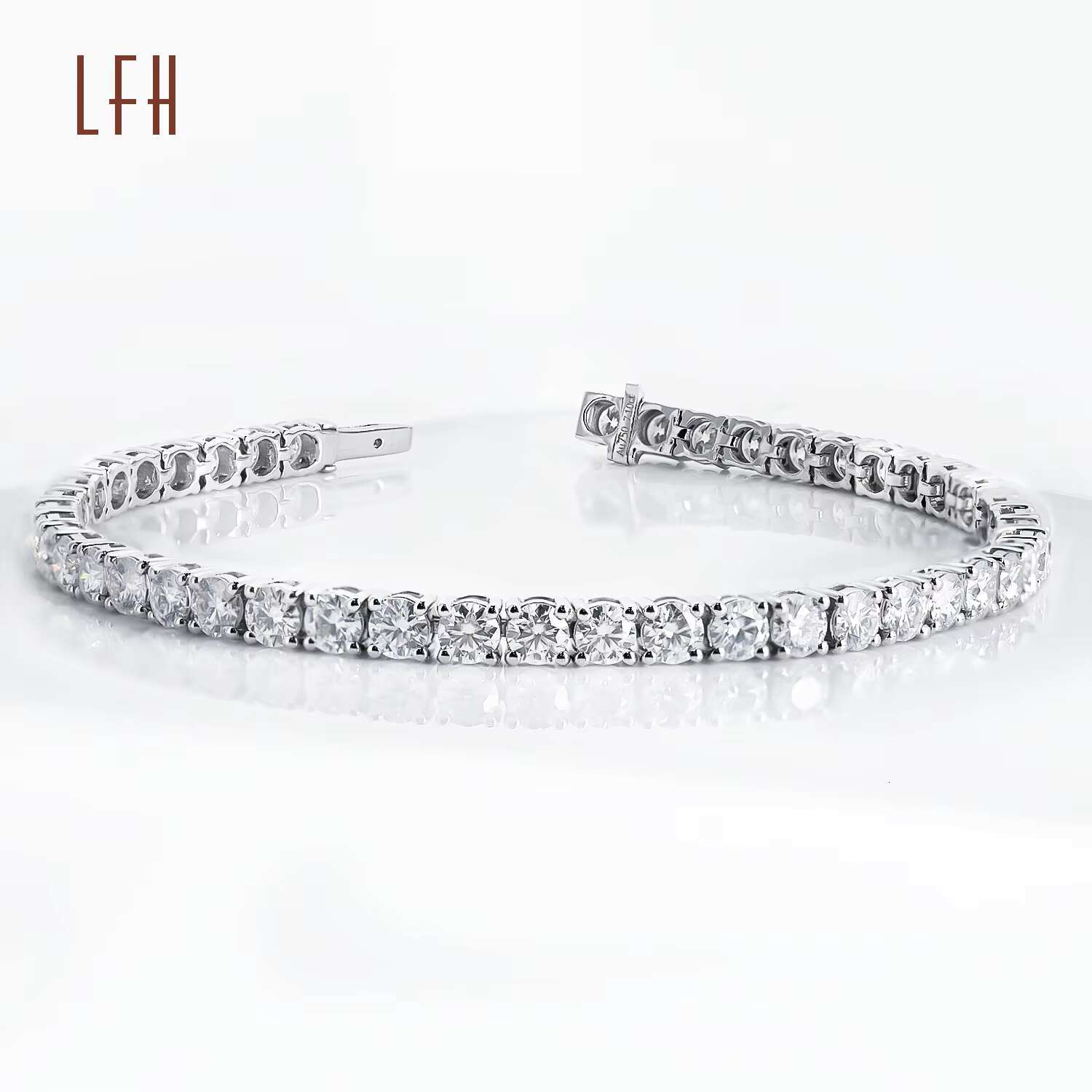 White 18k Real Gold 3mm Round Brilliant Cut Lab Created Moissanite Diamond Tennis Bracelet Womens Moissanite Tennis Bracelet