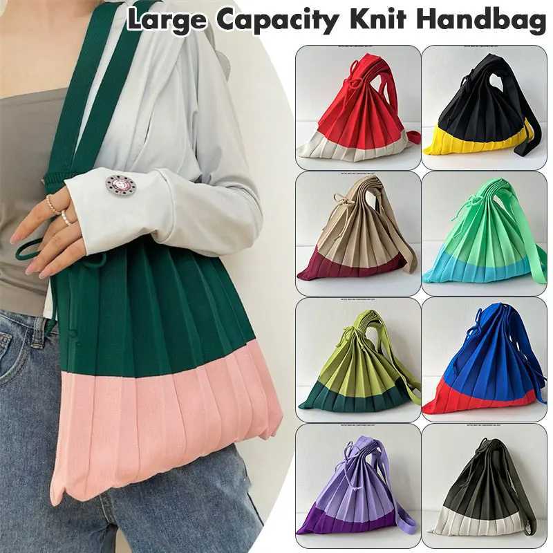 New Large Capacity Womens Knit Handbag Korean Fashion Designer Pleated bag Shoulder Shopping Bag Foldable Reusable Portable Bag XJ250620