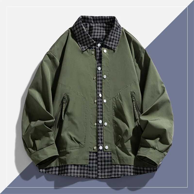 Mens Spring Autumn Outdoor High Quality Fake Two-piece Windproof Breathable Jacket Comfortable Multi-functional Trendy Coat XJ250621