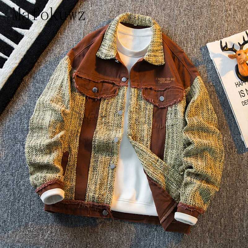 American Style Lapel Patchwork Woven Jackets Couple Retro Handsome Loose Casual Jacket Tops Men Overcoat Male Clothes XJ250621