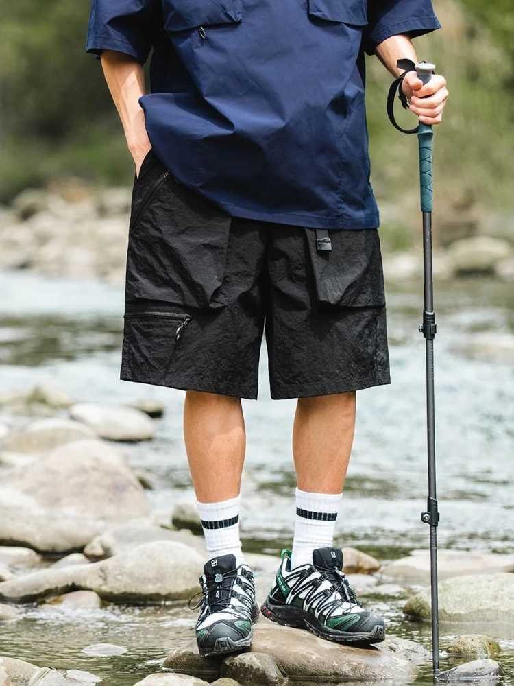 Mens Cargo Shorts Black Loose Quickly Do with Zipper Male Short Pants Nylon Casual Y2k Cotton Wide Clothing Comfortable New In W250621