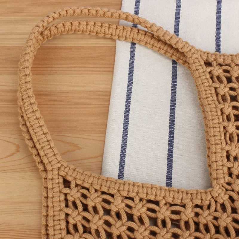 Fashion Women Shoulder Bag Summer New Hollow Out Mesh Hand Woven Tote Bag Casual Tassel Beach Bag Versatile Commuting Handbag XJ250620