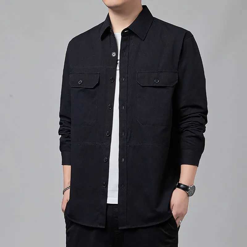 Pure Cotton Safari Style Shirts Coats Men Long Sleeve Casual Harajuku Loose Lapel Spring Autumn Business Pocket All-match Jacket XJ250621