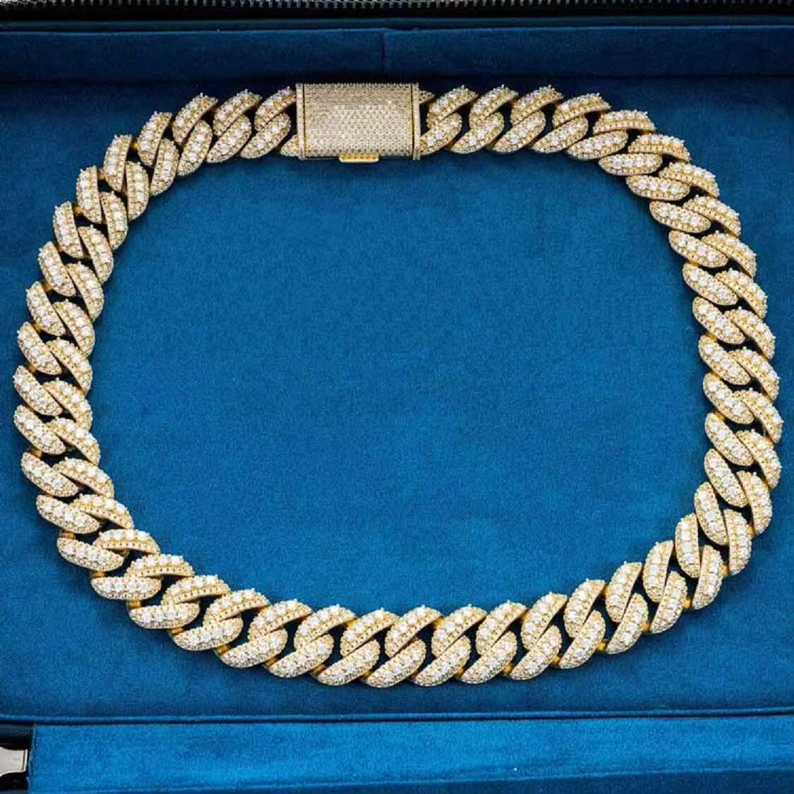 Gold plated 925 sterling silver cuban chain with high quality moissanite diamonds iced out heavy bling bust down jewelry design