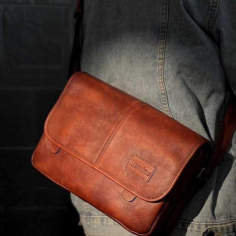 Leather shoulder bag mens messenger bag casual mens bag trendy high-capacity leather messenger bag tooling backpack. Z250621