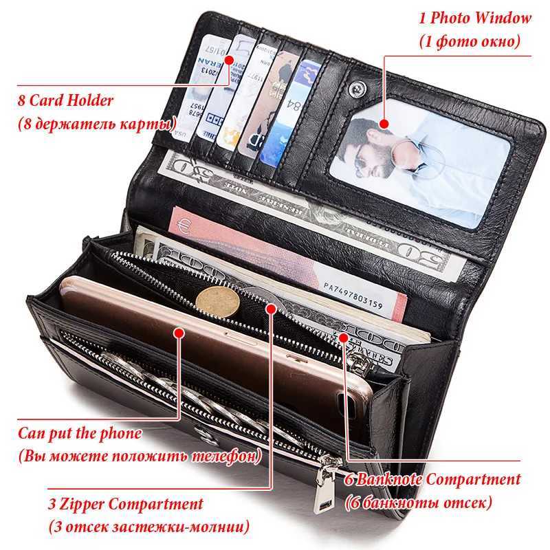 KAVIS 100% Genuine Leather Women Wallets Long With Cell Phone Holders Female Handy Wallet For Lady Money Pocket Z250621