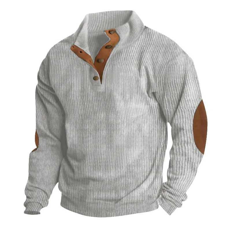 Mens Pullover Outdoor Casual Buttoned Stand Collar Long Sleeve Pit Strip Corduroy Sweatshirt Autumn Winter Fashion Z250621
