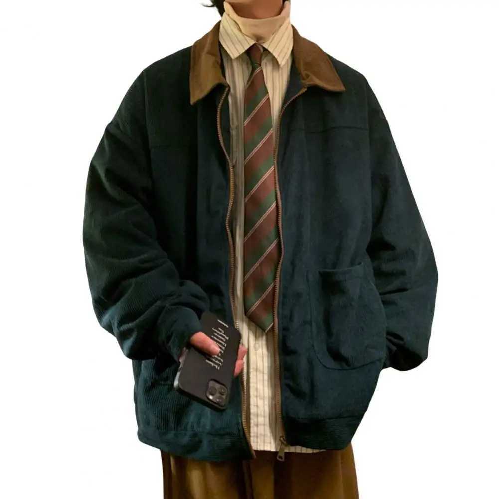 Corduroy Men Jacket American Style Vintage 2024 Men Bomber Jacket Windbreakers Zipper Coats Autumn Loose Cargo Outerwear XJ250621
