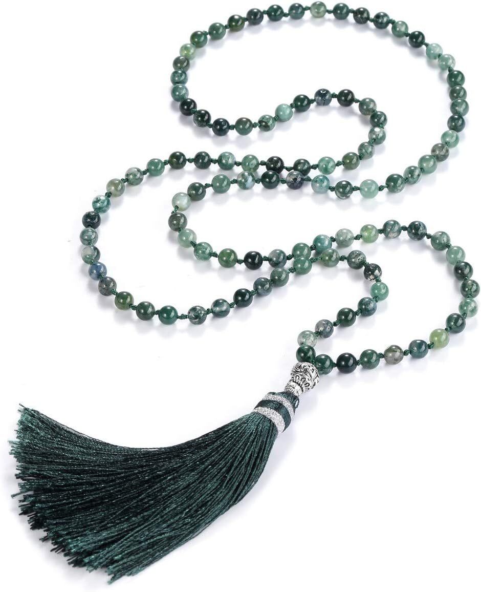 Divine Protection Top Plaza Womens 108 Mala Prayer Beads Wrap Necklace with Long Tassel Healing Crystal Stone Necklaces Yoga Meditation Reiki Quartz J