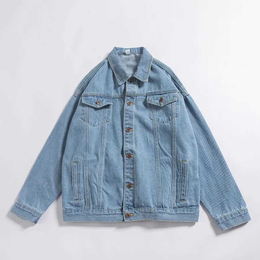 Light Blue Black 2025 Fashion Casual Hip Hop Loose Denim Single-breasted Lapel Multi-pocket Youth Male Teenager Mens Hem Jacket XJ250621