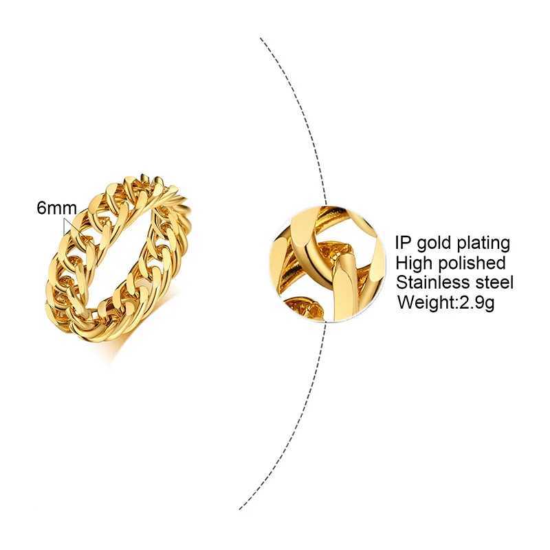 6mm Thick Chunky Chain Ring Cuban Curb Link Stainless Steel Stylish Ring for Women Girls V250620