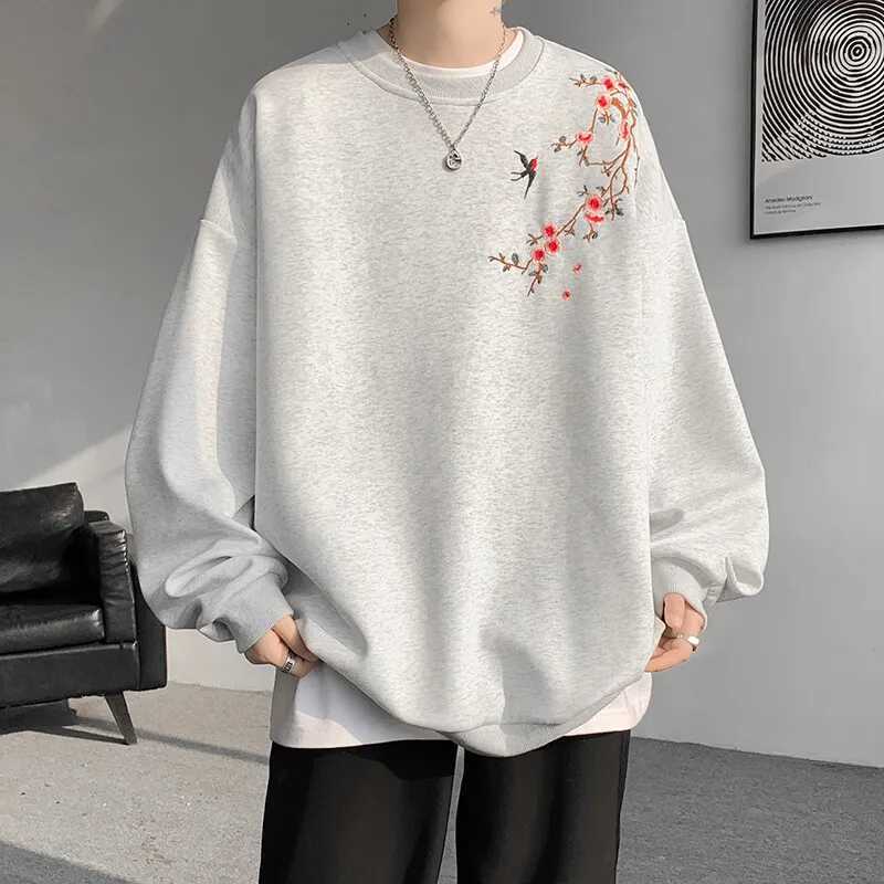 New Chinese Style Pull On Sweatshirts Men Fashion Embroidery Casual Hoodie Male Round Neck Loose Spring Autumn Streetwear Tops XJ250621