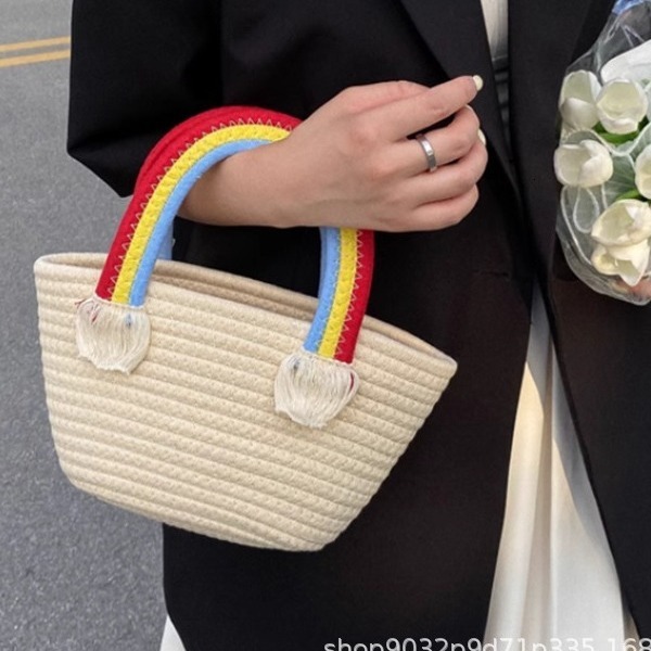 Free Shipping Designer Bag New Niche Design Luxury Bag Tote Bag Fashion Handbag Cotton Thread Rainbow Bag Baby Full Moon Wedding Favor