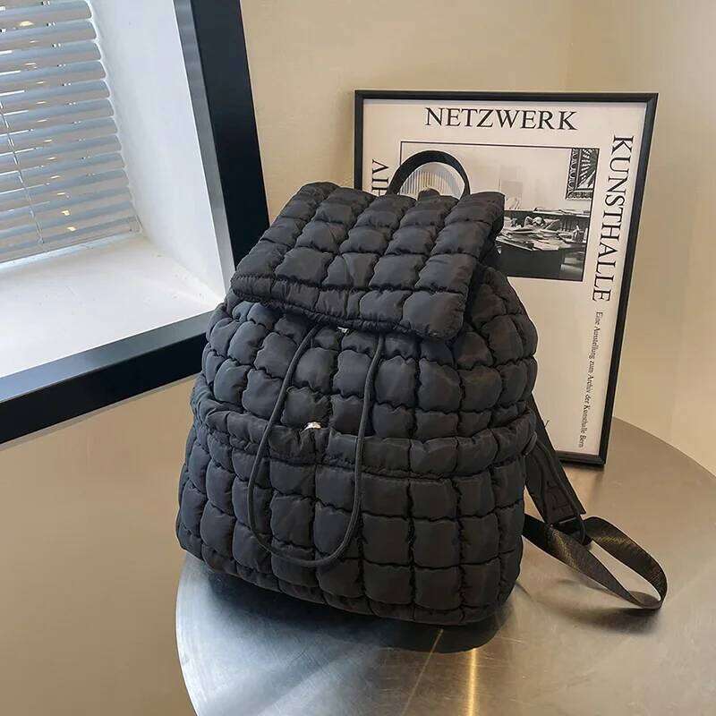 Candy Color Quilted Backpack Puffy Down Padded School Large Cotton Travel Back Pack Bags For Women Plaids Shoulder Bag