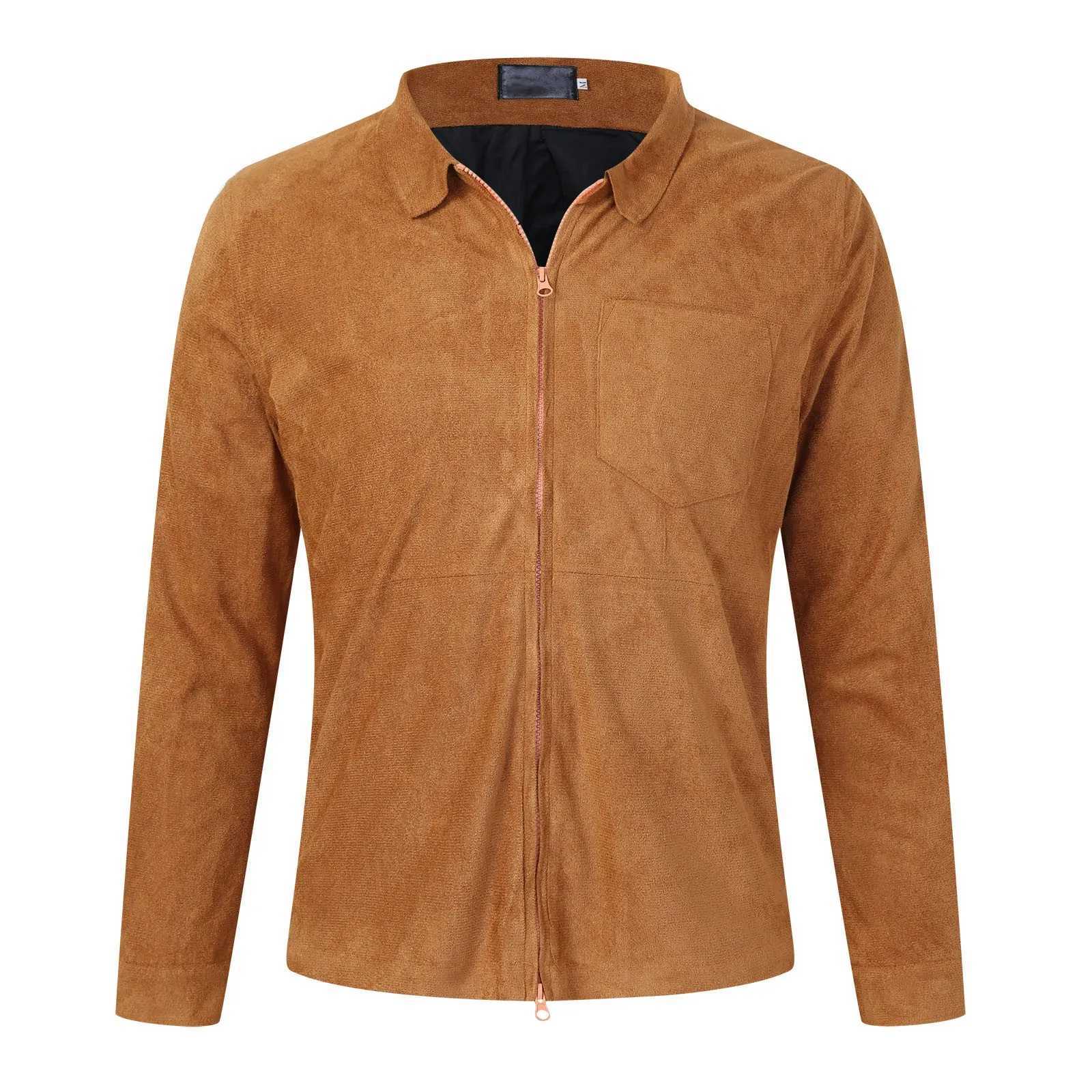 Mens Vintage Suede Jacket Full Zip Casual Work Wear Lightweight Classic Long Sleeve Trucker Coat Work Jackets For Men Loose Fit XJ250621