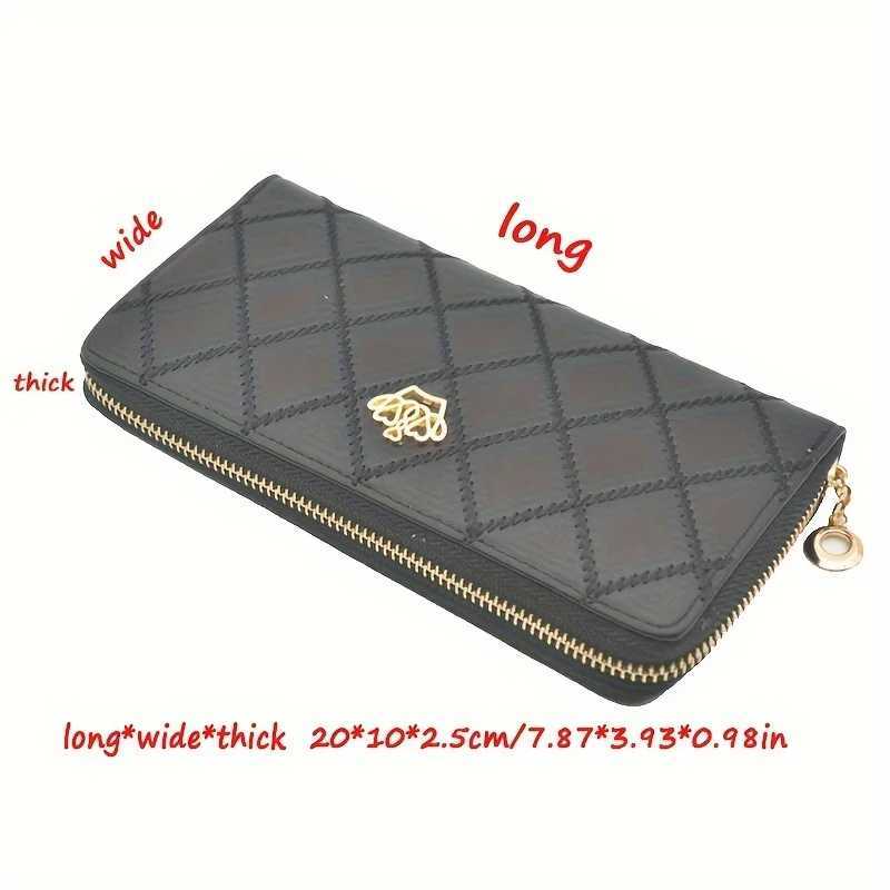 Women Wallet Purses Plaid PU Leather Crown Long Purse Money Coin Pocket Card Holder Zipper Clutch Phone Handbag Z250621