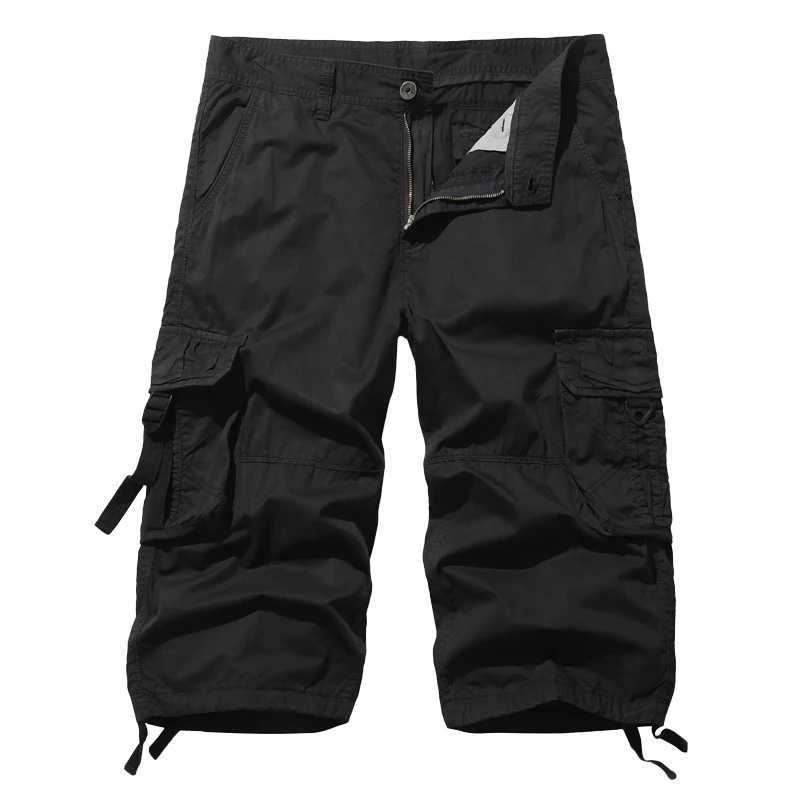 New Loose Large Size Cargo Shorts Cotton Mens Tactical Casual Shorts Solid Color Patchwork Military Shorts White Knee Length W250621